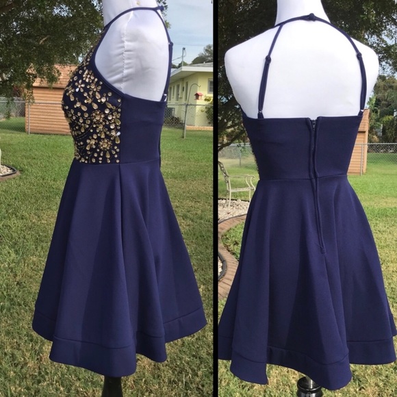 NEW B. Darlin Embellished Sequin Halter Mini Dress - Picture 7 of 8